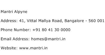 Mantri Alpyne Address Contact Number