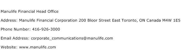 Manulife Financial Head Office Address Contact Number