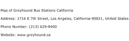 Map of Greyhound Bus Stations California Address Contact Number