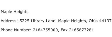 Maple Heights Address Contact Number