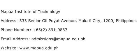 Mapua Institute of Technology Address Contact Number