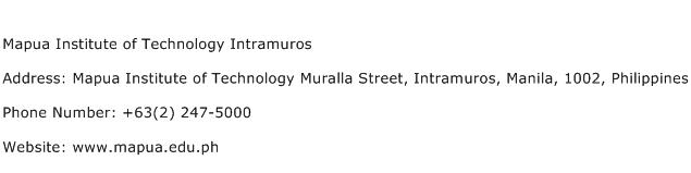 Mapua Institute of Technology Intramuros Address Contact Number