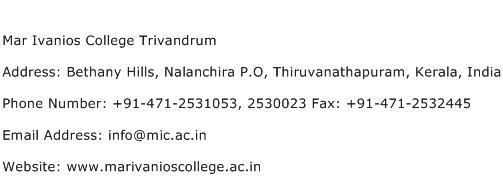 Mar Ivanios College Trivandrum Address Contact Number