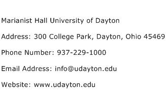 Marianist Hall University of Dayton Address Contact Number