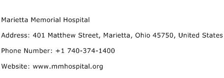 Marietta Memorial Hospital Address Contact Number