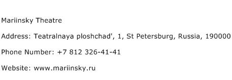 Mariinsky Theatre Address Contact Number