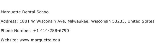 Marquette Dental School Address Contact Number