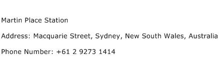 Martin Place Station Address Contact Number