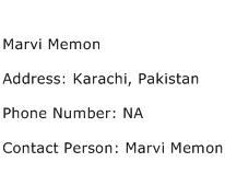 Marvi Memon Address Contact Number
