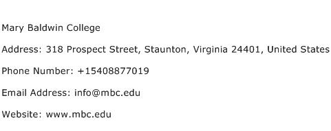 Mary Baldwin College Address Contact Number