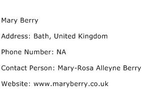 Mary Berry Address Contact Number