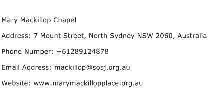 Mary Mackillop Chapel Address Contact Number