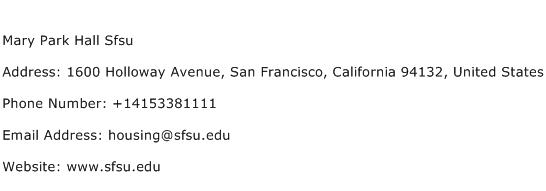 Mary Park Hall Sfsu Address Contact Number