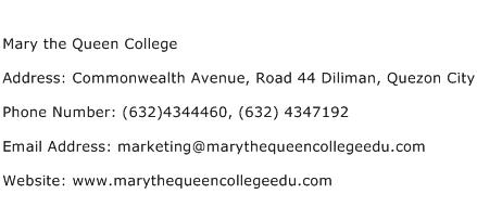 Mary the Queen College Address Contact Number