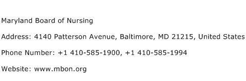 Maryland Board of Nursing Address Contact Number