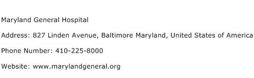 Maryland General Hospital Address Contact Number