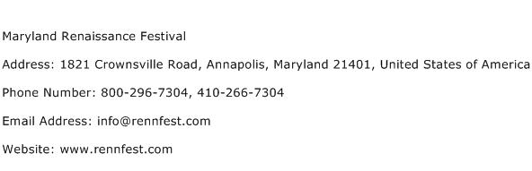 Maryland Renaissance Festival Address Contact Number