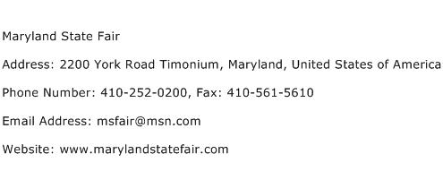 Maryland State Fair Address Contact Number