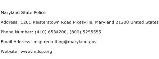 Maryland State Police Address Contact Number