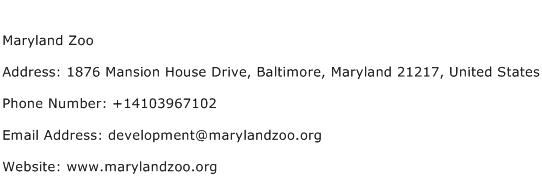 Maryland Zoo Address Contact Number