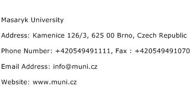 Masaryk University Address Contact Number