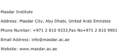 Masdar Institute Address Contact Number