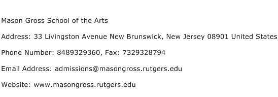 Mason Gross School of the Arts Address Contact Number