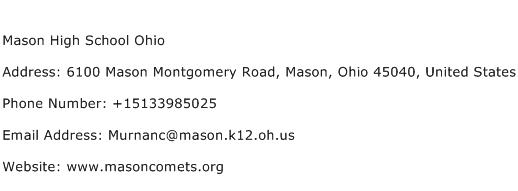 Mason High School Ohio Address Contact Number