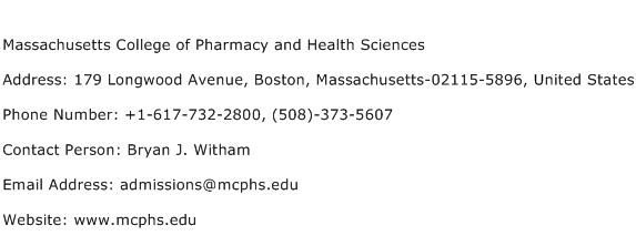 Massachusetts College of Pharmacy and Health Sciences Address Contact Number