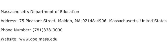 Massachusetts Department of Education Address Contact Number