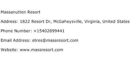 Massanutten Resort Address Contact Number
