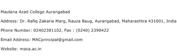 Maulana Azad College Aurangabad Address Contact Number