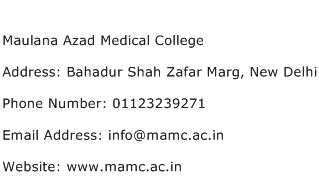 Maulana Azad Medical College Address Contact Number