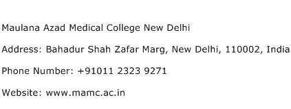 Maulana Azad Medical College New Delhi Address Contact Number