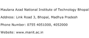 Maulana Azad National Institute of Technology Bhopal Address Contact Number