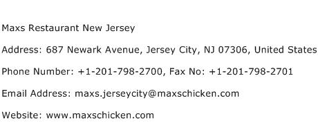 Maxs Restaurant New Jersey Address Contact Number