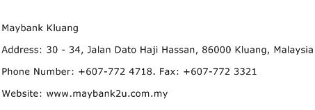 Maybank Kluang Address Contact Number