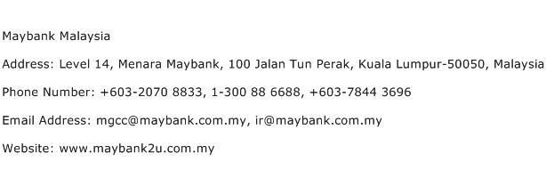 Maybank Malaysia Address Contact Number