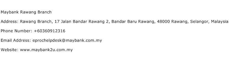 Maybank Rawang Branch Address Contact Number