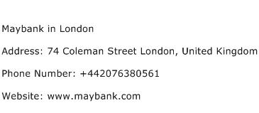 Maybank in London Address Contact Number