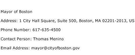 Mayor of Boston Address Contact Number