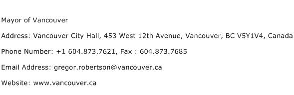 Mayor of Vancouver Address Contact Number