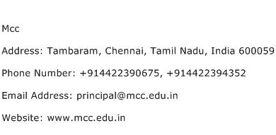 Mcc Address Contact Number