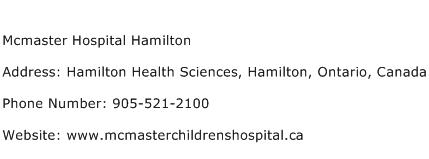 Mcmaster Hospital Hamilton Address Contact Number