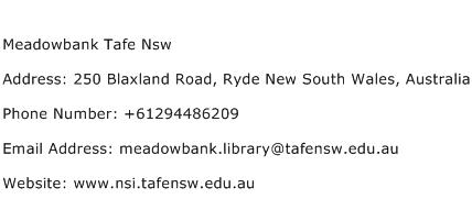 Meadowbank Tafe Nsw Address Contact Number