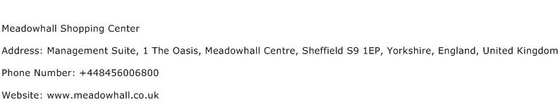 Meadowhall Shopping Center Address Contact Number