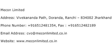 Mecon Limited Address Contact Number