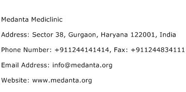 Medanta Mediclinic Address Contact Number