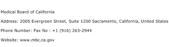Medical Board of California Address Contact Number