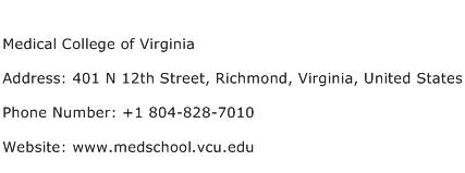 Medical College of Virginia Address Contact Number